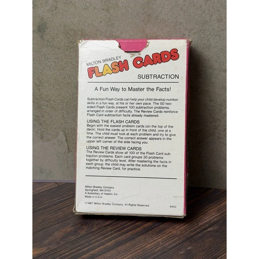 Vintage 1987 Milton Bradley FLASH CARDS SUBTRACTION #4452